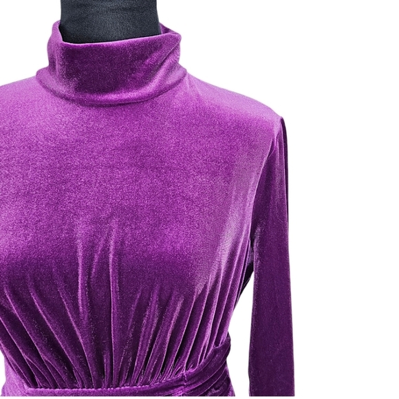 London Times Ruched Velvet Dress Womens Size 8 Purple Whimsigoth Mob Wife Unique - Picture 8 of 13